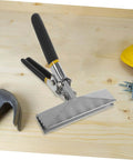 Hand Seamer Tool With Straight Jaw Manual Metal Bender for sheet metal on wooden table, ergonomic handles visible