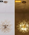 Boho Dandelion Wooden Beads Chandelier With Eight Lights Dope Modern Firework Pendant Ceiling Light Adjustable Height On Off