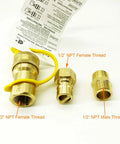 Solid Brass Half Inch Gas Quick Connect Kit With Female Insert Plug And Half Inch Male NPT Fittings