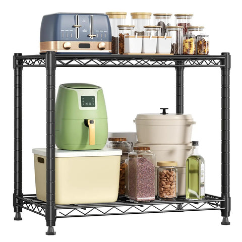 Beefy 2 Tier Metal Wire Storage Shelves With Adjustable Racks Holds Up To 200 Lbs Per Shelf Black Steel Organizer holding appliances