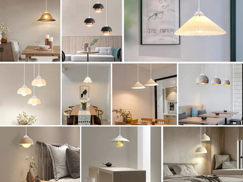 Images of various Top Tier Industrial Mini Pendant Light Kit With Kickass Retro Vibe And Heavy Duty Build Plus Standard E26 Socket For Modern Homes Kitchens And Warehouse Lofts In White in different settings and styles.