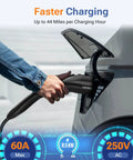 Heavy Duty Nacs To J1772 Electric Vehicle Charging Adapter For Tesla 60A 250V Juice Solid Level One And Two Wall Socket Converter with locked safety catch in use.