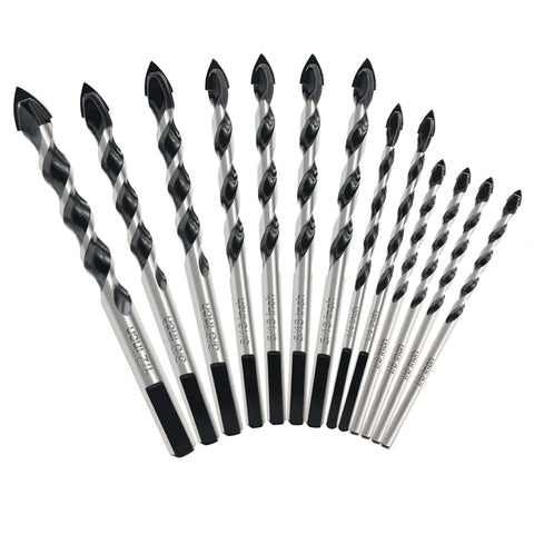 GMTOOLS 10pc masonry drill bits set with carbide tips, sizes 1/8–1/2 in, for brick, tile and concrete