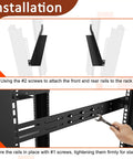 Installation process showing 1U Universal Rack Mount Rails Four Post Server Telescoping Slides with screws securing in place.