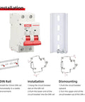 63 Amp Two Pole DIN Rail Mount AC Circuit Breaker With Thermal Magnetic Trip 120V 240V Curve C Solar Disconnect MCB Easy Install