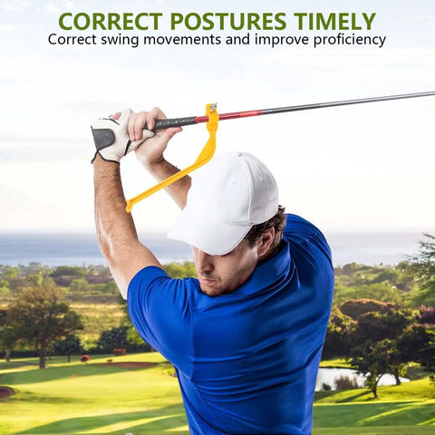 Golfer using 2 Pack Golf Swing Trainer Aids For Driving Range Practice Boost Posture Alignment And Tempo To Build Consistency Easy To Use Yellow Swing Tool to fix form
