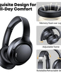 Long Battery Life Wireless Headphones With Active Noise Cancelling, 120 Hour Playtime, adjustable frame and memory foam earcups