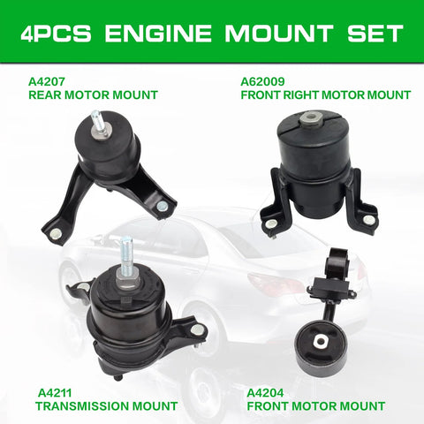 Set Of Four Beefy Engine And Transmission Mounts For 2007 Through 2011 Toyota Camry 2.4L OE Style Replacement Brackets With A62009 A4211 A4274 A4207 Direct Install