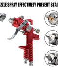 HVLP Air Spray Gun Set For Pro Grade Finishes With Gravity Feed, 9 Piece Paint Sprayer Kit and nozzle details displayed