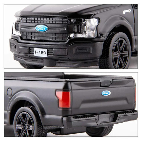 Licensed F150 One Thirty Six Scale Zinc Alloy Die Cast Pickup Truck Toy For Kids Toddlers showing front and rear views