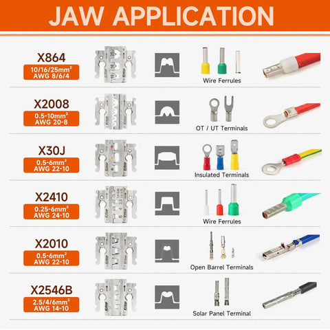 Ratcheting Crimp Tool Set With Wire Stripper And Quick Change Jaws For Open Barrel Terminals Insulated And Non-Insulated Terminals Solar Terminals End Sleeves And Ferrules 8 Piece All In One Kit For Electricians And DIYers