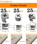 75 Pack Heavy Duty Cam Lock Nuts With Tough As Nails Furniture Connector Hardware Rustproof Zinc Alloy Eccentric Wheel Cabinet Fitting Kit installation details and measurements.