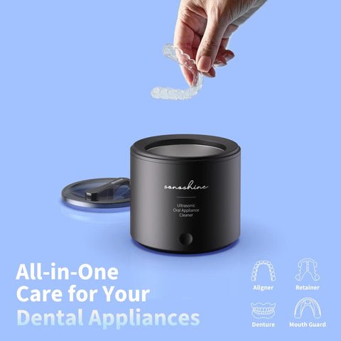 Ultrasonic Retainer Cleaner Machine With Auto Adjust 39 48KHz Deep Clean For Aligners Night Guards Mouth Guards Dentures No Fuss At Home Quiet And Easy To Use, black unit