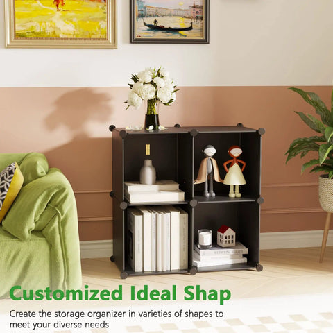 Four Cube Storage Organizer With Durable Plastic Modular Shelves, DIY Book Shelf For Bedroom, Living Room, and Office