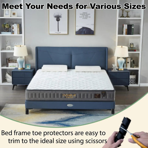 Easy Slide On Bed Frame Guard Socks 8 Piece Set Shin Buster Protectors That Fit Any Table Stop Stubbed Toes Fast Soft Rubber Bounce Pads No Drill Or Messy Tape Solid Black with scissors trimming size