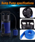 Submersible Sump Pump 1100W High Flow 4000 GPH For Pool Pond Rooftops Drainage Heavy Duty Workhorse With Seven Point Two Meter Hose And Five Meter UL Wire Aluminum Motor Easy Clean Dirty Water Transfer
