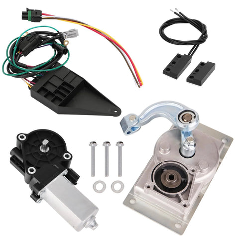 Sobalai RV step motor conversion kit with control module, wiring, and mounting hardware for Kwikee curved-linkage RV steps.