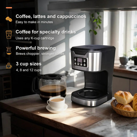 Programmable 12 Cup Coffee Maker With Keep Warm Function, Fully Automatic Drip Coffee Machine, Stainless Steel Finish