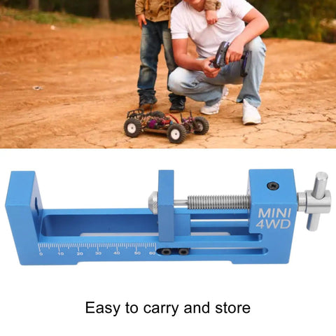 Lightweight Aluminum RC Tire Installer Wheel Loader For Mini 4WD Racers Quick Tire Bead Mount And Dismount, blue tool on ground