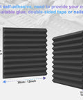 50 Pack Dope Acoustic Foam Panels For Studio Walls, Soundproof, Sound Absorbing Wedges, 12x12 Inches, 1 Inch Thick, Black, two angles