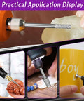 52-piece diamond grinding/polishing bit kit with 1/8 in shank for Dremel; collage shows stone, glass and ceramics use.