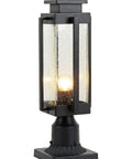Heavy Duty 18 Inch Outdoor Post Light Lantern With Pier Mount Base, IP65 Waterproof Black Finish And Seeded Glass, lit view