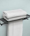 24 Inch Wide Matte Black Towel Storage Shelf With Towel Bar Modern Hotel Style Bathroom Organizer For Towels And Accessories
