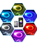 Lit 16W Bluetooth Fiber Optic Curtain Light Kit With RGBW Waterfall Effect showcasing color options and app control in sensory display