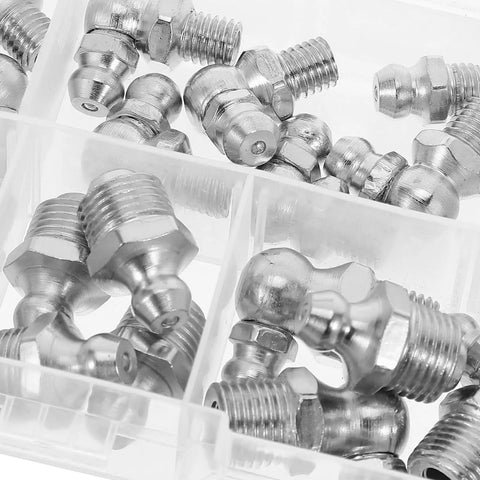 Get Your Machine Running Smooth With This Nifty Heavy Duty Hydraulic Grease Fittings Kit Featuring 30 Durable Stainless Steel Zerk Couplers Perfect For Routine Auto And Industrial Maintenance Tasks Without Breaking The Bank. 30 stainless steel zerk fittings in plastic organizer box