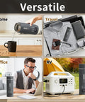 Travel Electric Kettle With 6 Temperature Presets, LCD Display, 304 Stainless Steel, 450ml Capacity shown in home, travel, office, and RV settings.