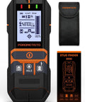 2 In 1 Stud Finder And Moisture Meter With Humidity Detection For Walls Deep Scan Wall Scanner To Locate Studs Pipes And Lumber Moisture Levels compact black handheld unit with pouch