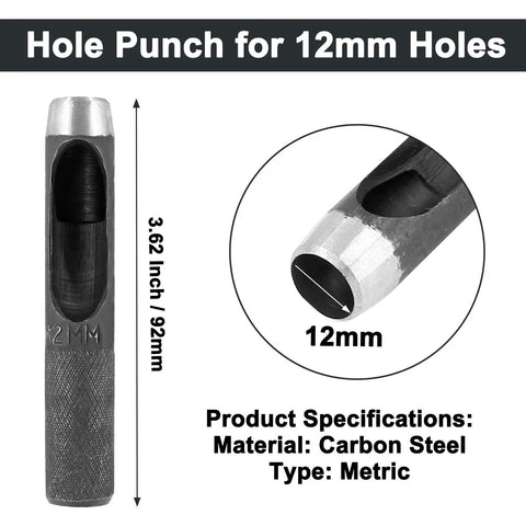 Beefy 12mm Round Gasket Punch Tool Heavy Duty Carbon Steel Hollow Hole Cutter For Leather Belts And Watch Bands 92mm