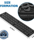 Non Slip Outdoor Stair Treads 4x24 Inch Diamond Textured Rubber Mats for Steps, showing size dimensions and thickness detail.