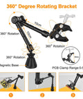 Magnetic Helping Hands Soldering Clamp With 3x Magnifying Lamp showing 360 degree rotating magic arm and clamp details