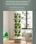 Vertical Hydroponic Tower Garden System For Herbs Fruits And Vegetables No Soil With Hydrating Pump Adapter Net Pots And Timer Indoor Multi Tier Grow Kit 9th Floor Size in living room corner by window with green plants visible