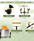 Rolling Fire Pit Stand With Telescoping Handle And Wheels For 27 Inch Smokeless Pits infographic with features descriptions