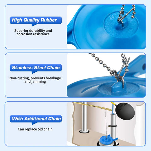 3 Inch Toilet Flapper Replacement Kit For 99 788 Model Compatible With 3 Inch Flush Valves With Two Handle Chains Water Saving And No Fuss Easy Install For Efficient Home Flushing, blue rubber flapper with stainless steel chain