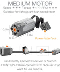 54 Piece Power Function Motor Set With Infrared Remote Control And Battery Pack featuring medium motor with power interface