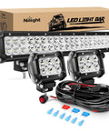 20 Inch 126W Off Road Led Light Bar Combo with Spot Flood Beam Includes 18W 4 Inch Led Pods and 16AWG Wiring Harness