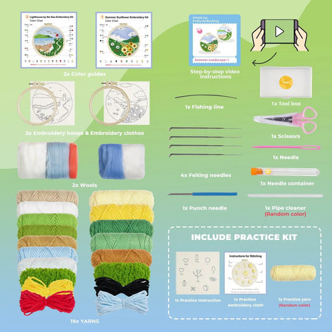 Beginner Punch Needle Kit For Adults With All Tools And Materials Easy To Follow Instructions And Video Tutorials Linen With Water Soluble Pattern Complete Starter Embroidery Set For Spring Bloom Designs contents