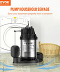 1/2 HP Submersible Sump Pump With Stainless Steel Surface in flooded basement with washer, basket, 10 Ft Power Cord, Auto Float Switch