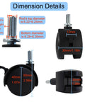 Swivel Caster Wheels Four Pack 1.5 Inch Locking Casters With 6.25 Mm Straight Stem Replacement dimension details