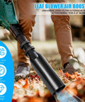 Turbo Leaf Blower Air Booster Kit with cordless high flow nozzle in use clearing leaves on a lawn