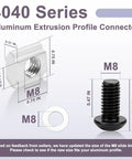 M8 nut and bolt dimensions for 4040 Aluminum Extrusion Corner Connector Kit with 20 Black 3540 Brackets and 40 M8 T Slot Nuts