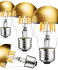 Half Chrome Gold Tipped LED Filament Bulbs Dimmable A19 6W 60W Equivalent Warm White 2700K E26 Base Antique Edison Style Decorative Light Bulbs Pack of 4 Anti Glare