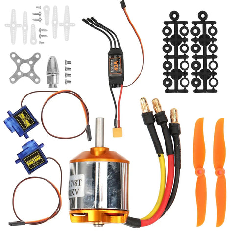 RC Plane Motor Kit for Airplane and Helicopter, Brushless 2217 KV1100 Motors, 1060 Propeller, 40A XT60 ESC, Semi Transparent Lightweight Frame