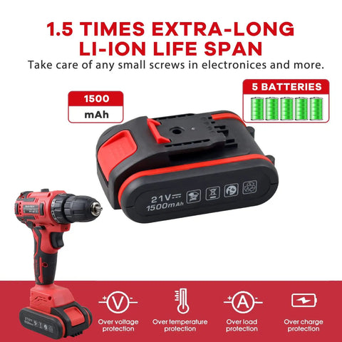 Pink 21V Cordless Drill Driver With Work Light 35Nm Torque, 1.5Ah battery features including over voltage protection.