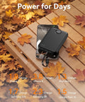 Pocket Sized 10000 Mah Portable Charger With Four Built In Cables Ultra Slim Power Bank For iPhone And Android Fast Charging Battery Pack on a wooden surface with leaves.