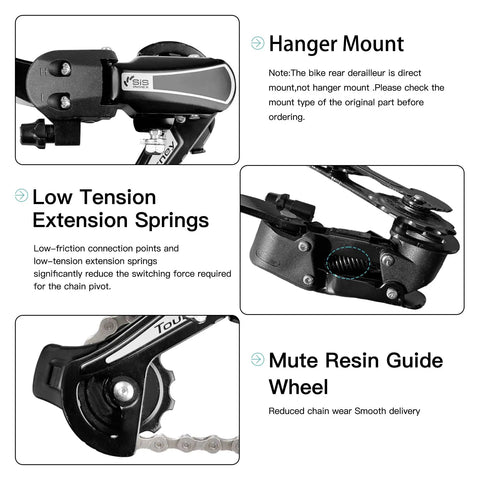 Detailed view of 6 To 7 Speed Rear Derailleur Direct Mount For Mountain And Road Bikes RD TY21B Durable Aluminum Alloy components.