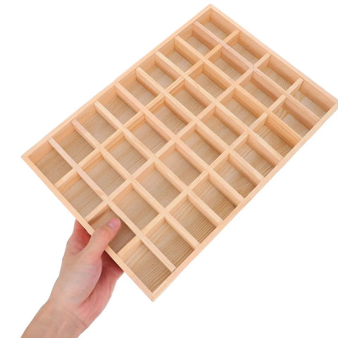 Dope Stackable Jewelry Organizer Tray Featuring Thirty Six Durable Wooden Grids For Sorting Beads Bracelets Pendants And Earrings, open view.